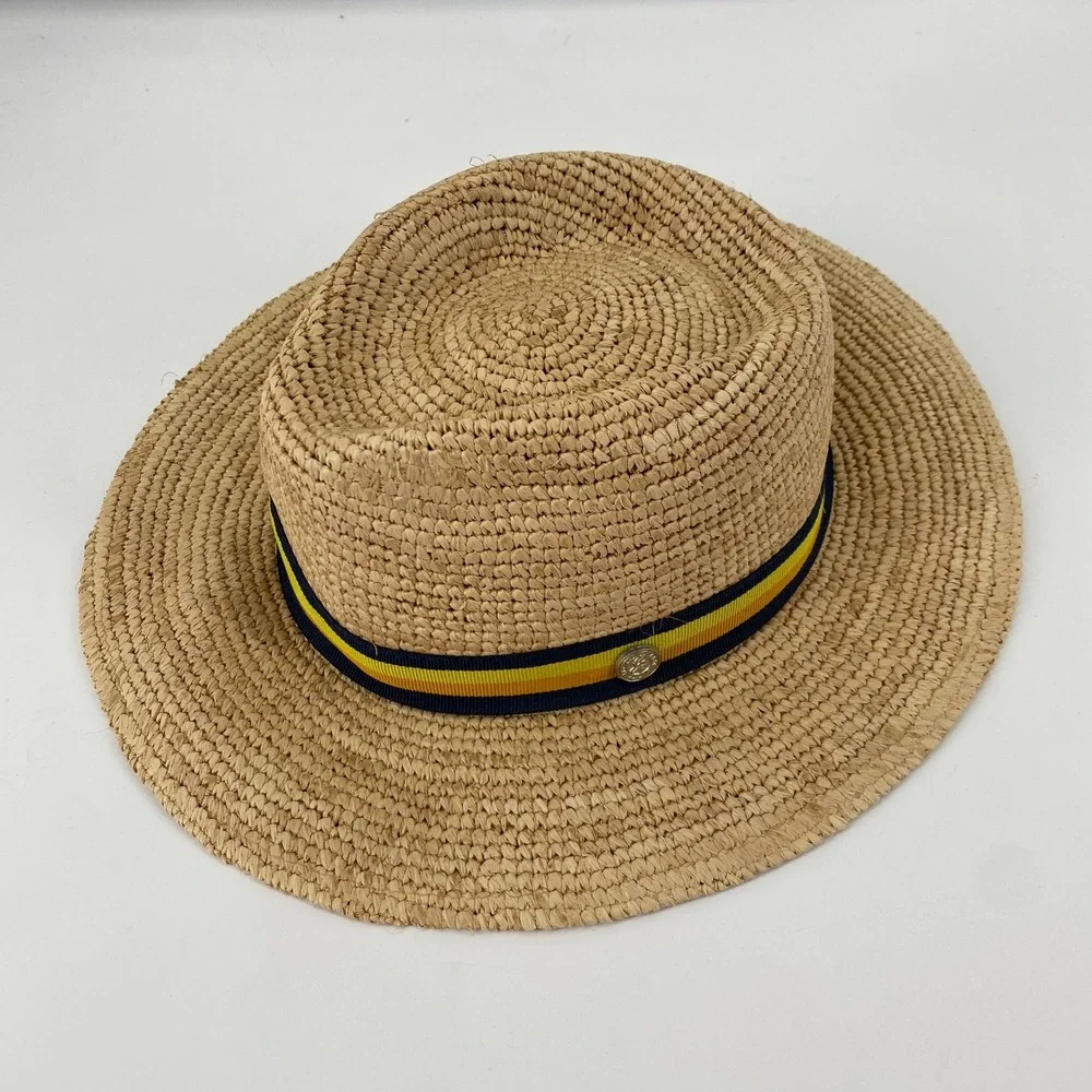 Roland-Garros Premium Raffia Trilby - Multicolor Tan Raffia Woven Striped Band